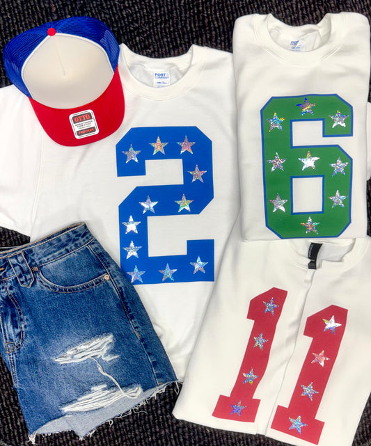 Star spangled number cut sweatshirt
